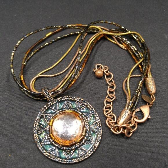 Chico's Seed Bead Rhinestone Pendant Enamel Necklace, Snake Chain, 20 Inches - Picture 11 of 11